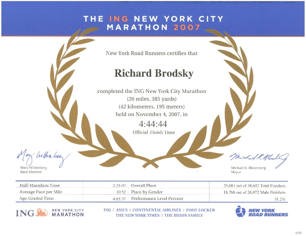 NYC Marathon Certificate