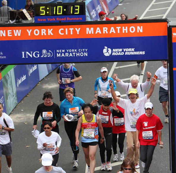 At the finish line in Central Park